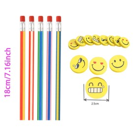Annhao 71 Pcs Pencils Children, Flexible Bendy Pencils, Magic Bend Pencils and Smiley Rubber Erasers for Children Party Bag Toys Birthday Gifts Class Gifts