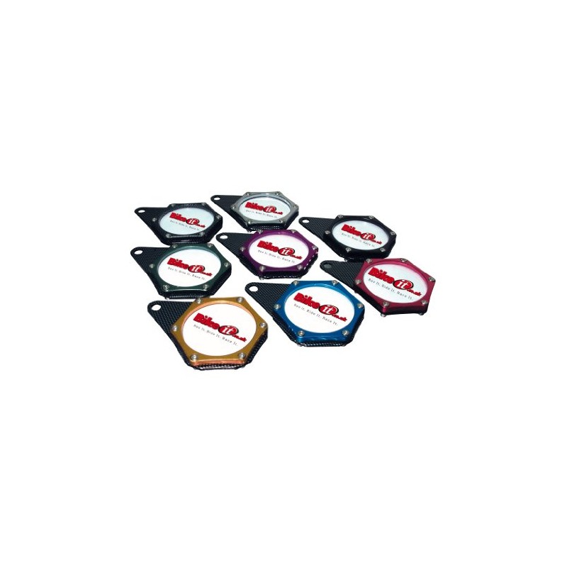 Motorcycle red hexagon tax disc holder.