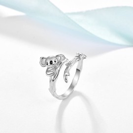 Koala Ring 925 Sterling Sliver Adjustable Wrap Open Ring Koala Gifts for Women Girl