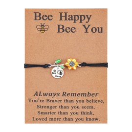 PLwelth Inspirational Bracelet for Women Men Always Remember Bracelets Cute Sunflower Bracelet for Best Friend Long Distance Bee Happy Bracelet Encouragement Jewelry Gifts for Her Birthday Christmas,