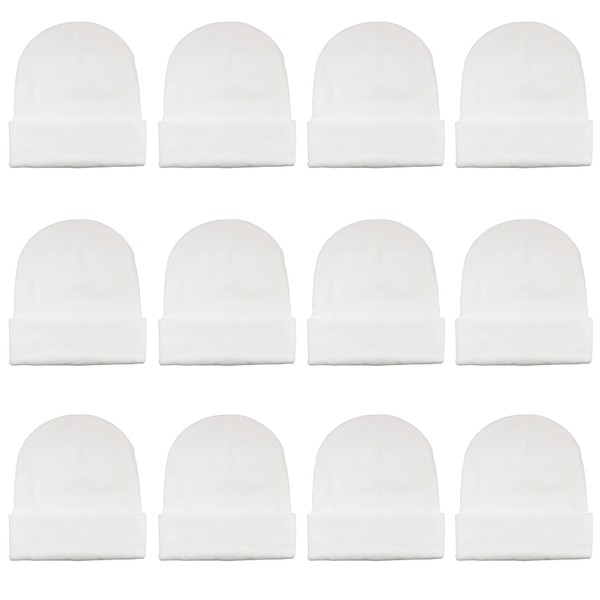 Gelante Unisex Beanie Cap Knitted Warm Solid Color and Multi-Color Multi-Packs (12 Pack: White)