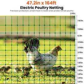 Electric Poultry Netting, 47.2" H x 164'L Electric Chicken Fence for Chickens, Ducks,Turkeys, Sheep, Geese, Portable Poultry Nets Fence kit for the Yard,Backyards,Farms,Ranches, Energizer Not Included