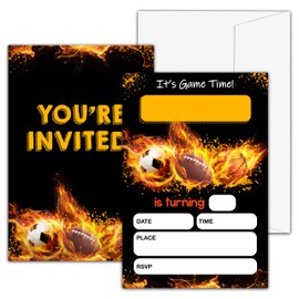 valucise Sports Birthday Invitations For Boys, All-Star Birthday Party Invitations, Sports Fill In Invitation Cards, Boys Sports Party Favor Supplies (20 Invites With 20 Envelopes) -A21