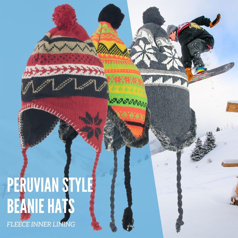 Basic Sense Peruvian Winter Hats with Tassle Snowflake Fleece-Lined Warm
