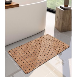 YIHOUSE Thin Bath Mat -24"x 16" Super Absorbent Quick Dry Thin Bathroom Rugs Fit Under Door, Non Slip Rubber Backed Mat Washable Bathroom Floor Mats, Bamboo Printing