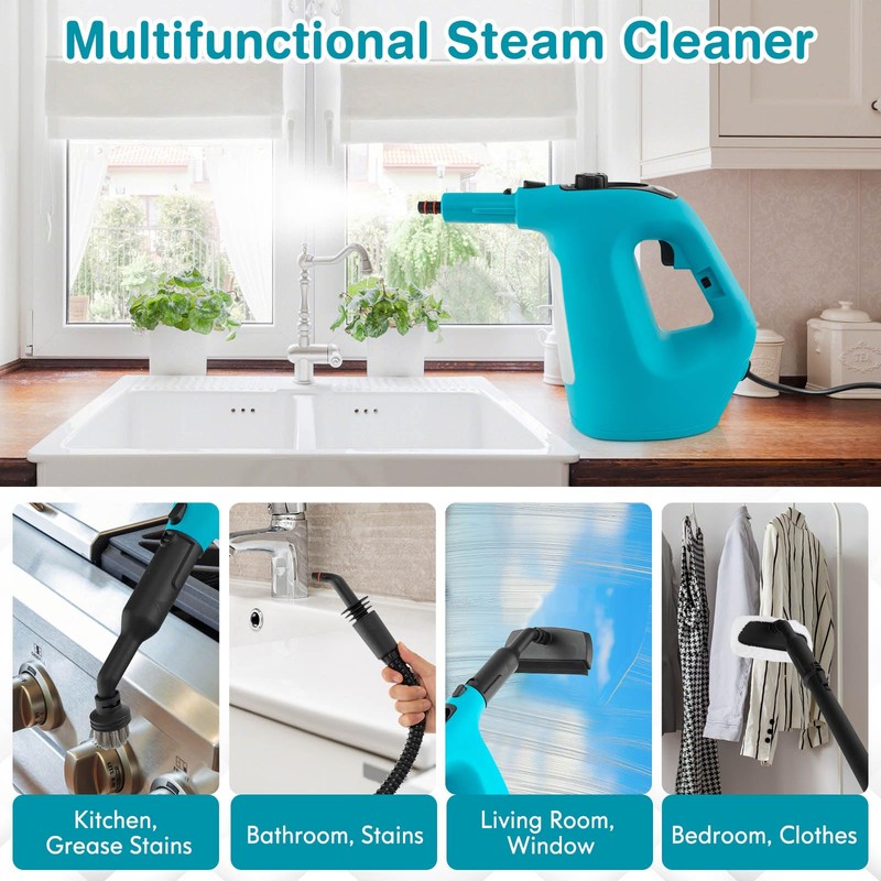 CHEFJOY Handheld Steam Cleaner, 1400W Pressurized Steamer with 17 Pieces