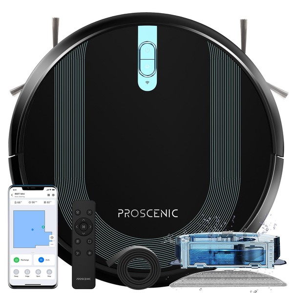 Proscenic 850T Robot Vacuum and Mop Combo, WiFi/App/Alexa/Siri Control, Robotic Vacuum Cleaner with Gyro Navigation, Boundary Strip Included, Self-Charging, Slim, Good for Hard Floor, Pet Hair, Carpet