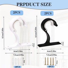 Yuqilin 4 pieces curtain rod bracket, curtain rod holder, adjustable curtain accessories with screws, for curtain rods with a diameter of 25-28 mm