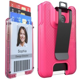 LIUGX Badge Holder/Card Holder/Portable Wallet with Metal Clip - Durable Polycarbonate ID/Credit Card Holder (Holds 1to 4 Cards) for Office, Laborer, Police, Work, Hot Pink, Women