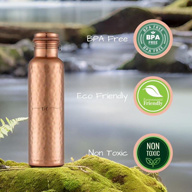 Pure Copper Water Bottle - 32 oz - Handcrafted BPA