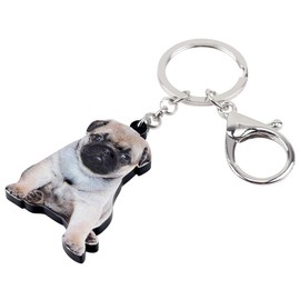 WEVENI Acrylic Valentines Pug Dog Keychain Novelty Jewelry for Women Girls Purse Wallet Accessories Charms (Pug Dog H)