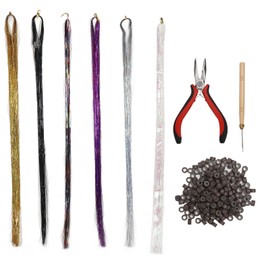 Hair Tinsel Kit Colorful Shiny Glitter Strands Portable Fairy Hair Tinsel Kit with Tools for Party Festival
