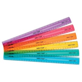 hand2mind 12 inch Multicolored, Transparent, Semiflexible Safe-T Plastic Rulers, Rainbow Clear Rulers for Kids, Flexible Ruler, Rulers for School, Unbreakable Rulers, Straight Edge Ruler (Pack of 48)