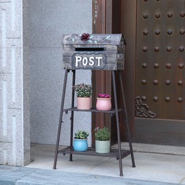 Metal Mailbox and Plant Stand Combination,Mailboxes for Outside with Plant Stand,Decorative Mailboxes Outside,Rustic Mailbox,Garden Porch Decor