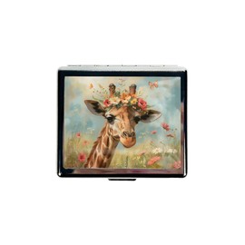 BeeGogo Cute and Stylish Metal Pill Box - Compact Portable Pill Organizer with 8 Compartments, Food-Grade Divider, Ideal for Travel, Vitamins, Jewelry, Cosmetics (Blossom Crowned Giraffe)