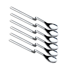 6 x long drink spoons with kink (20 cm long), latte macchiato spoon, yoghurt, cocktail, polished stainless steel, dishwasher safe, nickel free