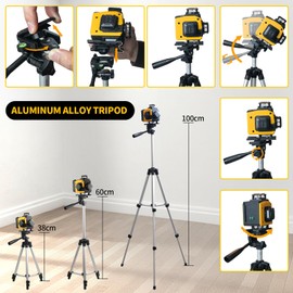 Laser Level with Tripod,4×360° Whole-Room Cross-Line Green Beam Laser Level 360 Self Leveling with 2×4500mAh Batteries & Rotatable Window for Picture Hanging,Tile,Ceiling and Home Renovation