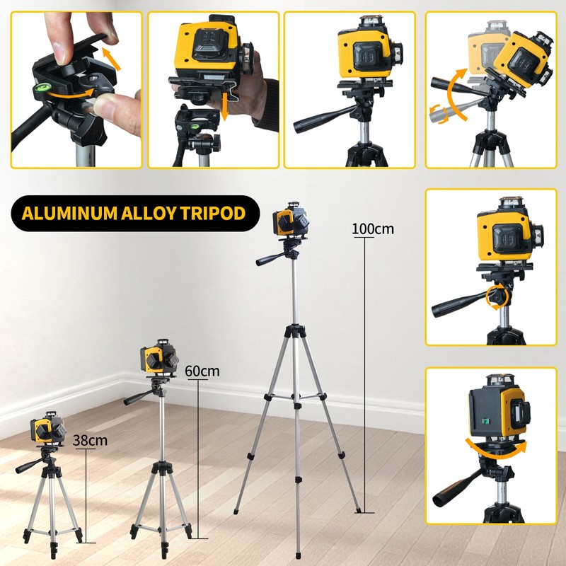 Laser Level with Tripod,4×360° Whole-Room Cross-Line Green Beam Laser Level