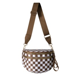 US  Fashion Waterproof Plaid Nylon Fanny Pack Crossbody Waist Bags Cute Belt Sport Dumpling Shoulder Saddle Bagcolor: Caramel checkered