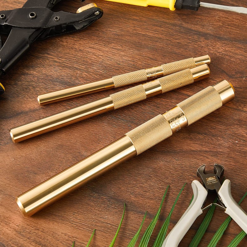3 Pcs Brass Drift Punch Set, 3/4, 1/2, 3/8 Inch,