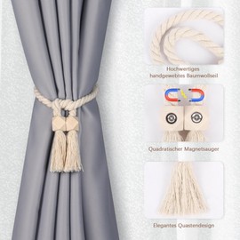 Moorle Pack of 2 Tiebacks for Curtains, Magnetic Curtain Tiebacks, Tiebacks for Curtains, Hand Knitted, Boho Curtain Holder, Beige Curtains Tiebacks for Children's Room, Office, Bedroom