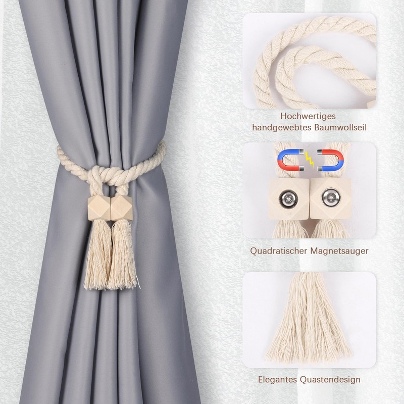 Moorle Pack of 2 Tiebacks for Curtains, Magnetic Curtain Tiebacks,