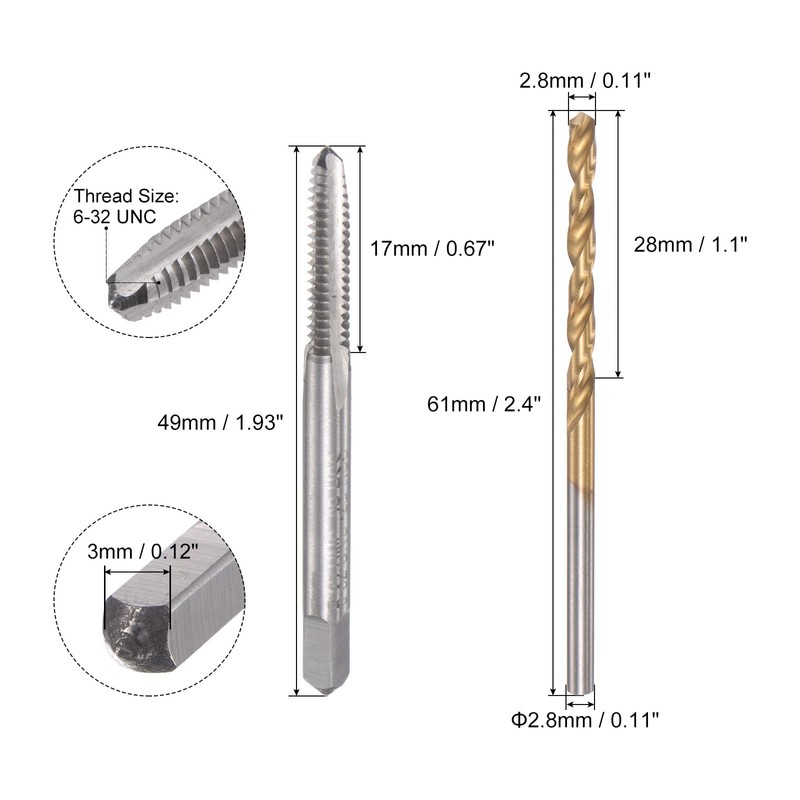 sourcing map 6-32 UNC Straight Flute Thread Tap and 2.8mm