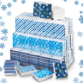 Kisston 120 Packs Christmas Travel Size Tissues Bulk Blue Snowflake Pocket Tissue 3 Ply Facial Tissue Packs Individual Tissue Packs for Christmas Party Favors Christmas Stuffers
