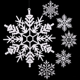 Large Snowflakes Ornaments 12" Plastic Glitter Snowflake Decorations Giant Winter Christmas Hanging Decor Oversized Snow Flakes Ornaments for Indoor Outdoor Decor(White, 12 Pack)