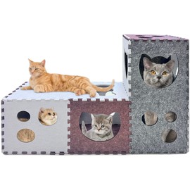 18 PCS Cat Tunnel, DIY Transformable Peekaboo Cat Cave, Scratch-Resistant Felt Cat Tunnel, Felt Cat Hideaway Cave with Interactive Peek Holes