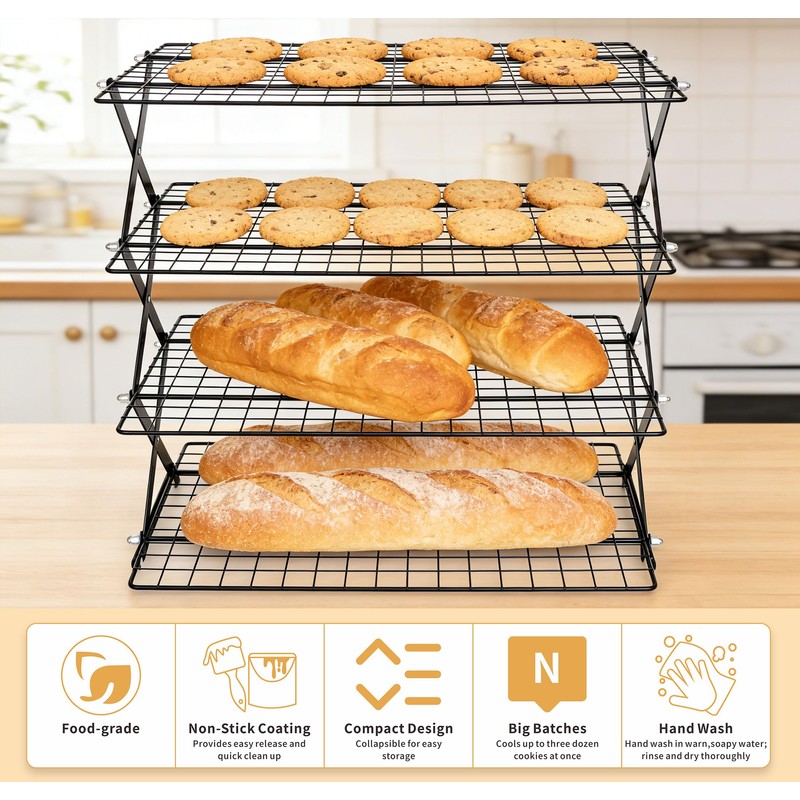 4 Tier Collapsible Cooling Rack for Baking, Cookie Baking Gadgets,