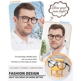 MARE AZZURO Large Reading Glasses 3.5+ Men Designer Big Readers 1.0 1.25 1.5 1.75 2.0 2.25 2.5 2.75 3.0 3.5 4.0 5.0 6.0 (Black, 3.50)