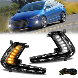 LEVANLIGHT LED Fog Lights with DRL Compatible With 2017-2018 Hyundai Elantra | Driving Fog Lamps Assembly with Turn Signal Lights & Wiring Harness |92207-F2100 92208-F2100