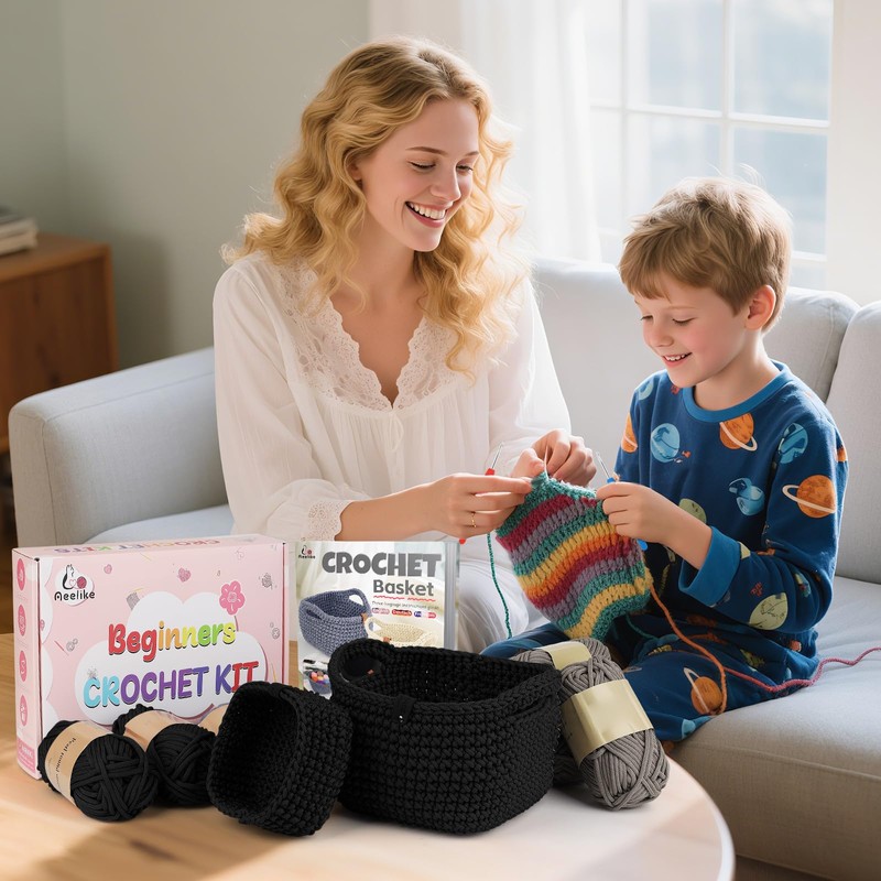 Aeelike Crochet Set for Beginners, Square Baskets, Crochet Set with