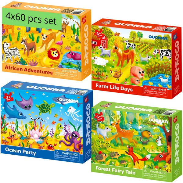 60 Piece Puzzles for Kids Ages 4-8 - 4 Jigsaw Toddler Puzzles Ages 3-5 by Quokka - Animals Toys for Children 6-8-10 Year Old for Boys and Girls