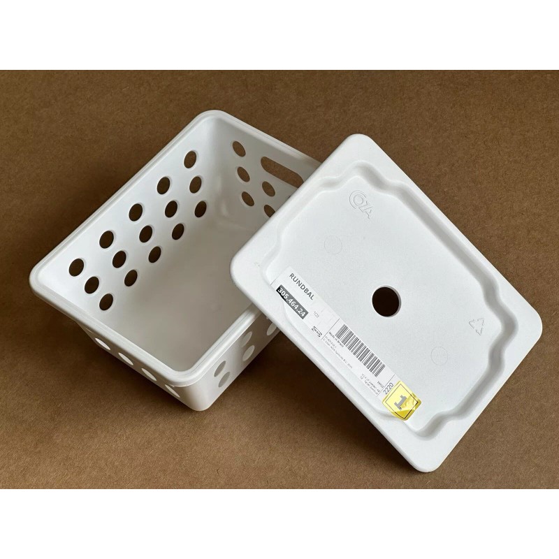 IKEA Rundbal Storage Basket W/ Lid Stackable White 7x5.5x3.25"