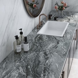 LaCheery Black Silver Gray Marble Contact Paper for Cabinets Counter Top 15.8"x276" Removable Marble Countertop Peel and Stick Waterproof for Kitchen Bathroom Wallpaper Vinyl Wrap for Countertops Wall