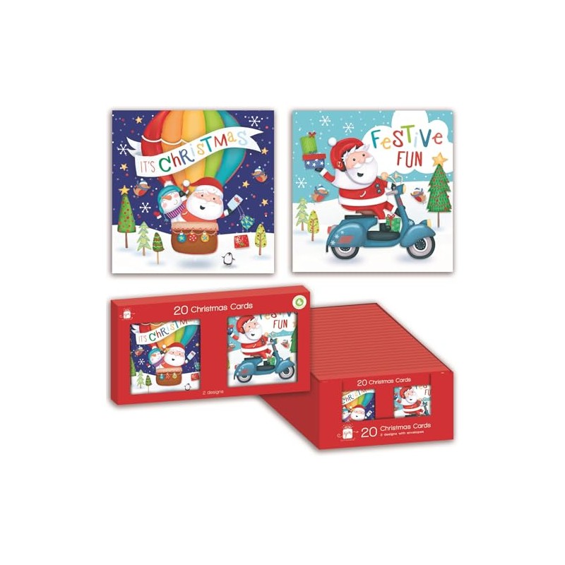 Giftmaker Pack 20 Square Mini Christmas Cards 2 Santa Around