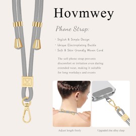 Hovmwey Phone Lanyard Crossbody, Hand Wrist Strap Lanyard with 2 Phone Tethers, Adjustable Anti Theft Phone Strap Neck Lanyard for Keys ID Badges Phones Wallet, Light Gray