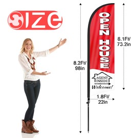 Open House Flags for Real Estate Agents, Open House Flag with Pole Kit and Ground stake, Open House Signs for Real Estate, 8Ft Open House Flag Sign Banner for Outside (Black/white/red)