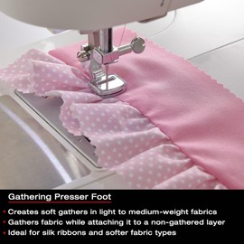SINGER | Gathering Presser Foot for Low-Shank Sewing Machines, Simutaneously Trims & Hems Edges, Zig-Zag and Over-Edge Stitches - Sewing Made Easy