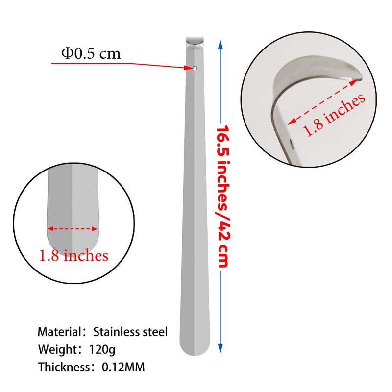 Shoe Horn Long Handle for Seniors,16.5" Long Metal Shoehorns for