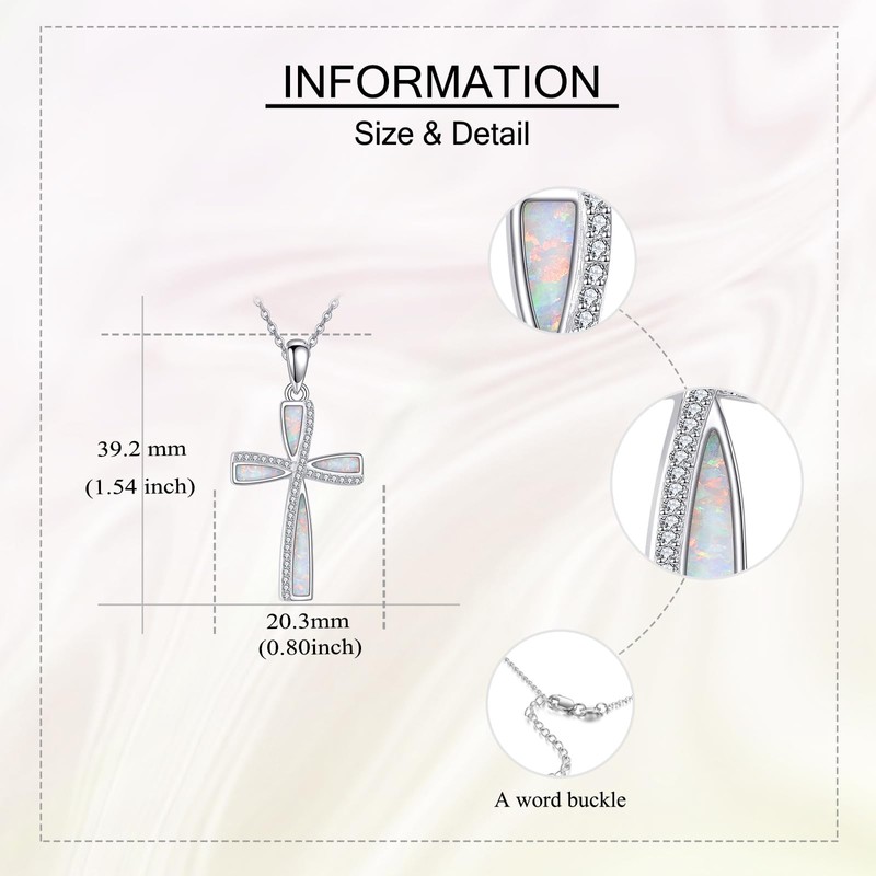 URONE Opal Cross Necklace for Women 925 Sterling Silver White