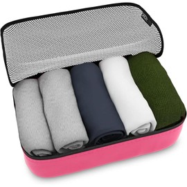 Travel Mesh 5 Set Packing Cube Organizers With Laundry Bag (Pink Full-Mesh)
