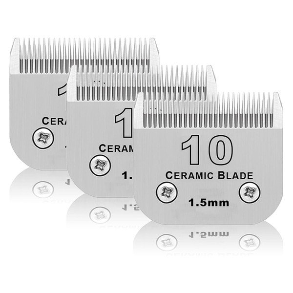 DODAER 3 Pack 10# Detachable Pet Dog Grooming Ceramic Blades,Compatible with Andis,Oster A5,Wahl KM-10 Series,Size #10 Blade 1/16-Inch 1.5MM Cut Length (3pc 10:1/16''(1.5mm))