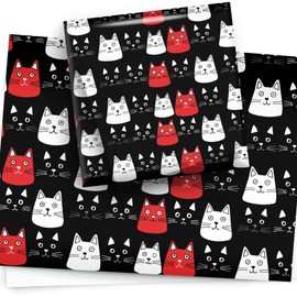 LimaLima 4 x Cat Wrapping Paper Sheets Black White Red Cute Animal Design Goth Gothic Gift Wrap For Women Her