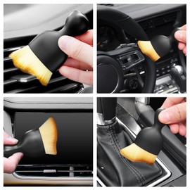 Car Interior Cleaning Brush with Ultra Soft Bristles, Car Duster Interior, Auto Detailing Brushes Dusting Car Accessories for Dashboard, AC Vents, Leather, Scratch-Free (1Pcs_Yellow)