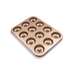 Donut Mould 12-Cavity Cupcake Tins Non Stick Carbon Steel Baking Tray for Doughnut Muffin Cupcake, Gold (One Style)