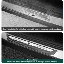 Treesiche 4PCS Door Sill Guards Kit for Car Truck SUV Accessories,Carbon Fiber ABS for Door Sill Protector,Front and Rear Door Pedal Kick Protection Car Universal Accessories(V8 Pattern)