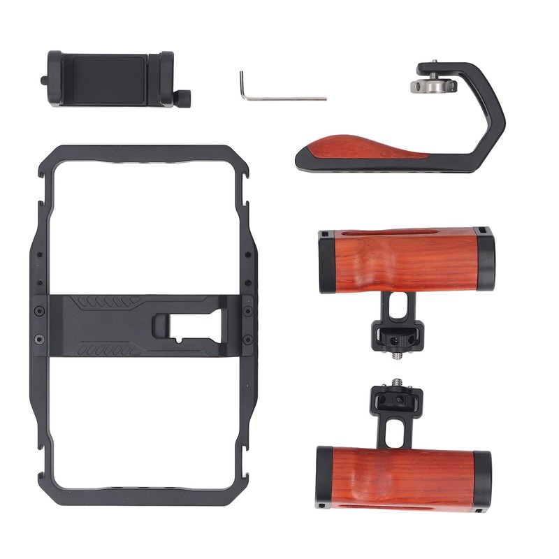 Aluminum Alloy Detachable Dual Wooden Handles Phone Cage for Cellphone